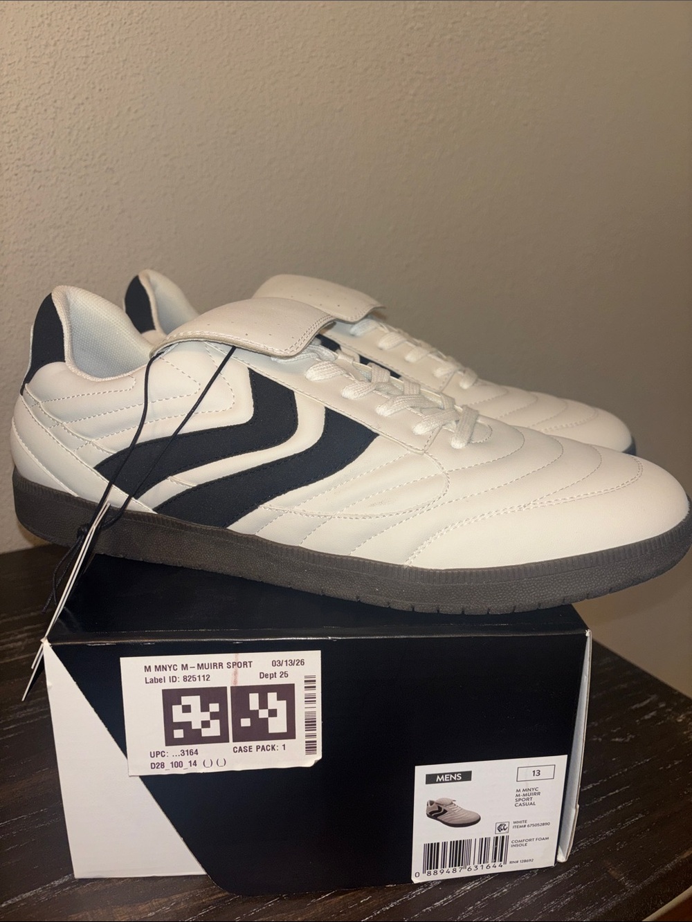 Men's White Madden NYC Sneakers with Black Accent Stripes 13